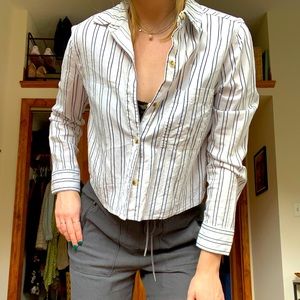 White with blue stripes button down
